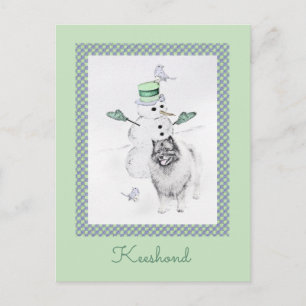 Postal Navidades de Keeshond Snowman pinta arte de perro