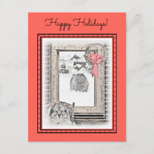 Postal Navidades de Keeshond Ventana de Invierno Pintura