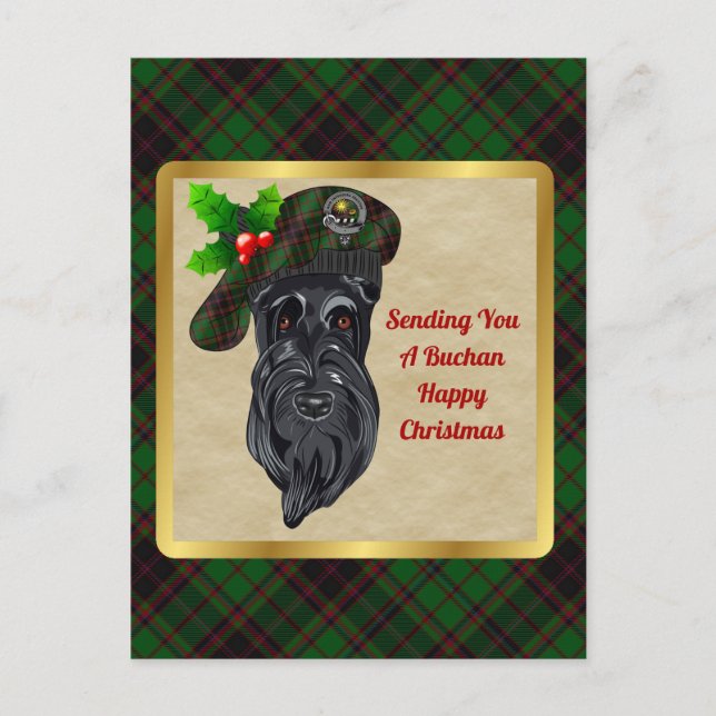 Postal Navidades de la Badge del Clan Buchan y Tartan (Anverso)