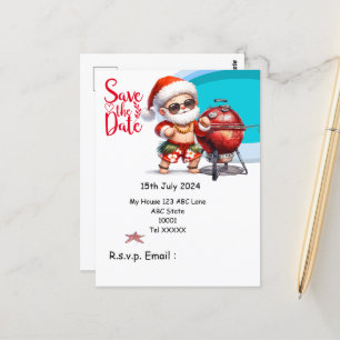 Postal Navidades de la barbacoa de Santa Claus en julio