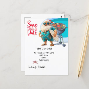 Postal Navidades de la barbacoa de Santa Claus en julio