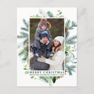 Postal Navidades de la familia Pine Frame de color de agu