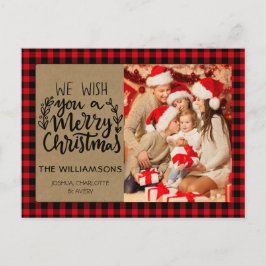 Postal Navidades de la familia Rustic Búfalo Plaid Kraft 