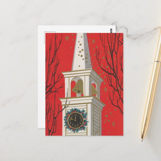 Postal navidades de la iglesia retro vintage festivo (Anverso/Reverso In Situ)