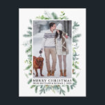 Postal Navidades de la pareja de cuadros de pino elegante<br><div class="desc">Elegante color de agua marco de pino mora pareja de Navidad Foto tarjeta de verdor de vacaciones</div>