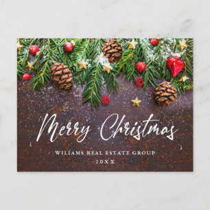 Postal Navidades De La Rama De Los Cones De Pino Saludos 