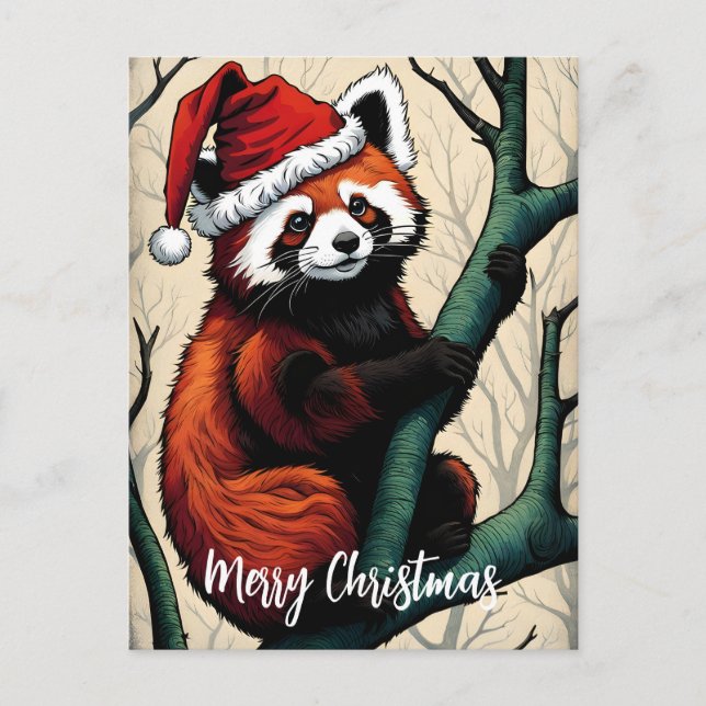 Postal Navidades de la sucursal del árbol del panda rojo (Anverso)
