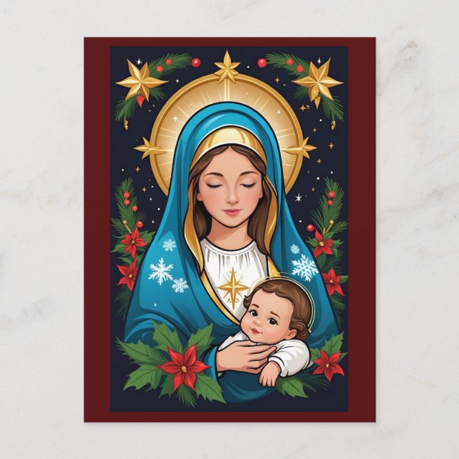 Postal Navidades de la Virgen María Católica (Anverso)