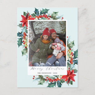 Postal Navidades de las flores rojas Pine Needle Mensaje