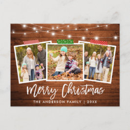 Postal Navidades de las luces de madera de la cinta del g