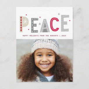 Postal NAVIDADES de letras modernas PEACE