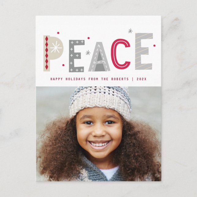 Postal NAVIDADES de letras modernas PEACE (Anverso)