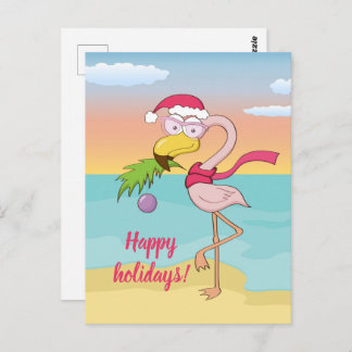 Postal Navidades de lujo flamingo en la playa personaliza