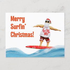 Postal Navidades de Merry Surfin en tabla de surf