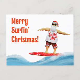 Postal Navidades de Merry Surfin en tabla de surf