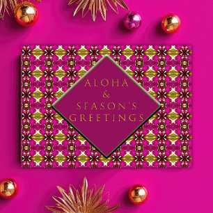 Postal Navidades de moda Tropical Rosa y Gold Aloha