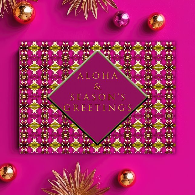 Postal Navidades de moda Tropical Rosa y Gold Aloha (Luxe Tropical Aloha Greeting Card)