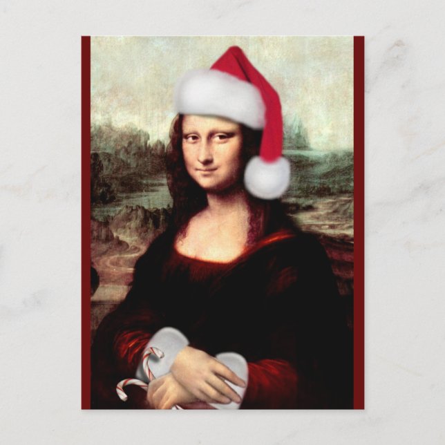 Postal Navidades de Mona Lisa Santa Hat