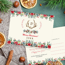 Postal Navidades de monograma de la familia de las acuare