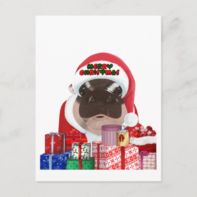 Postal Navidades de Moo Deng Hippo (Anverso)