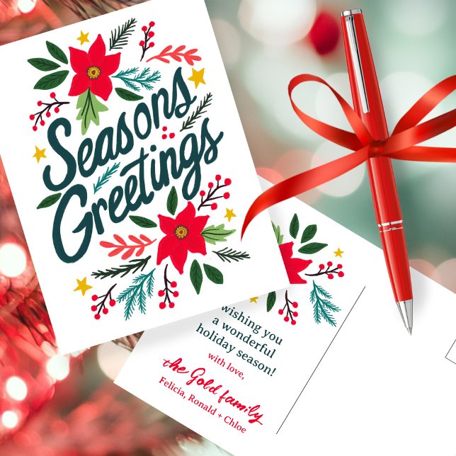 Postal NAVIDADES  de Navidad PERSONALIZADO de Navidad (SEASONS GREETINGS Christmas Holiday Xmas CUSTOM Flowers Botanical Modern Postcard
)