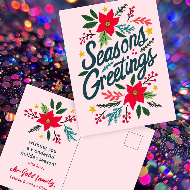 Postal NAVIDADES  de Navidad PERSONALIZADO de Navidad (SEASONS GREETINGS Christmas Holiday Xmas hand Drawn Lettering Calligraphy CUSTOM Postcard
)