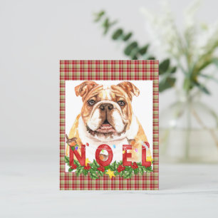 Postal Navidades de noel de Bulldog de acuarela
