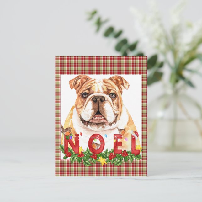 Postal Navidades de noel de Bulldog de acuarela (Anverso de pie)