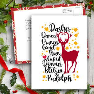 Postal Navidades de nombres de renos de guion negro diver
