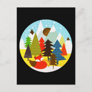 Postal Navidades de oro Bosque Fox Pine para el invierno