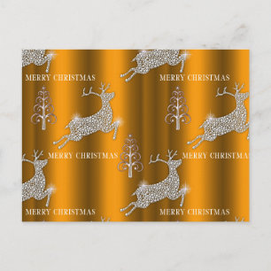 Postal Navidades de oro de renos de diamantes y árboles p