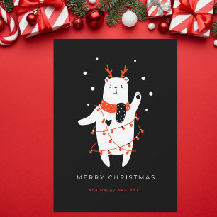 Postal Navidades de oso negro y rojo