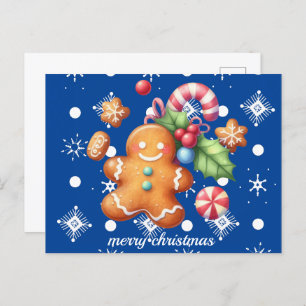 Postal Navidades de pan de jengibre Peppermint Blue Name 