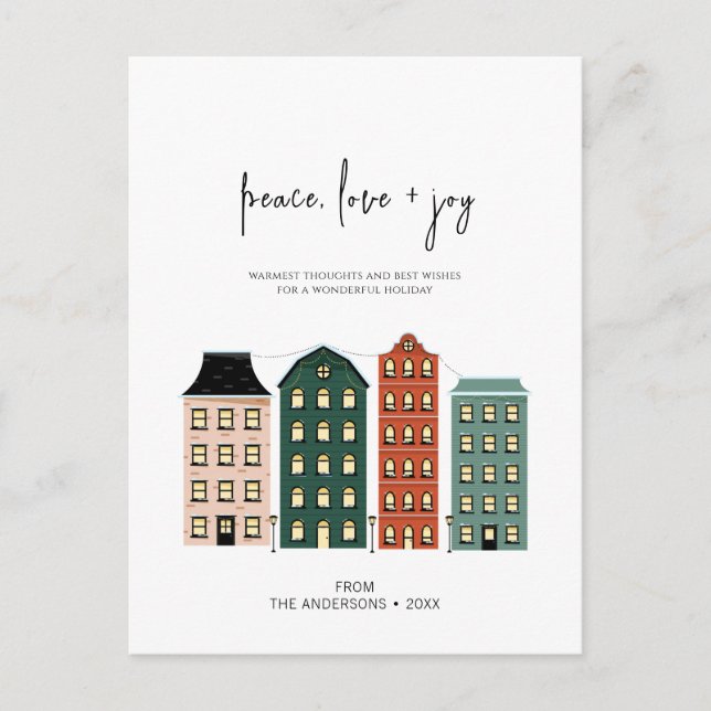 Postal Navidades de paz moderna de amor y alegría de vaca (Anverso)