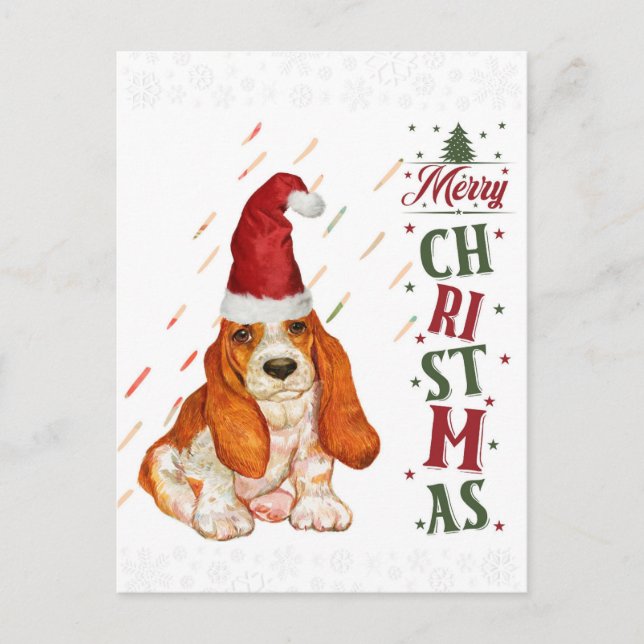 Postal Navidades de perras de Bassett Hound Cute (Anverso)