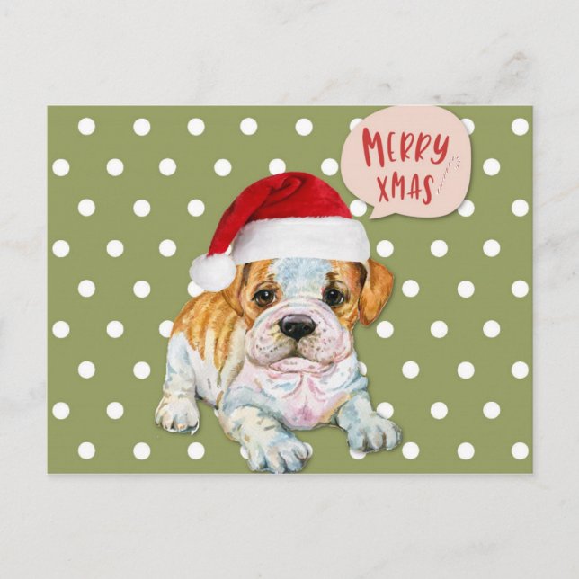 Postal Navidades de perro lindo puntos de polka (Anverso)