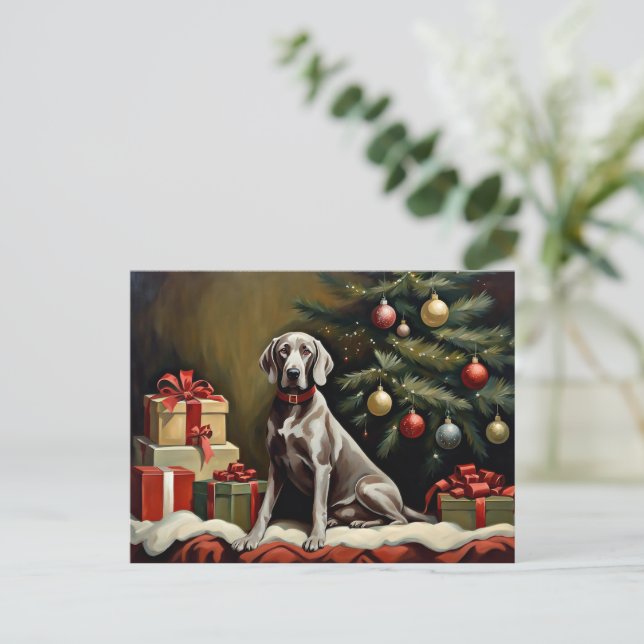 Postal Navidades de perros de Weimaraner (Anverso de pie)
