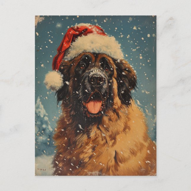 Postal Navidades de perros Leonberger (Anverso)