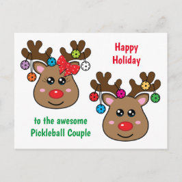 Postal Navidades de pickleball con renos, texto personali