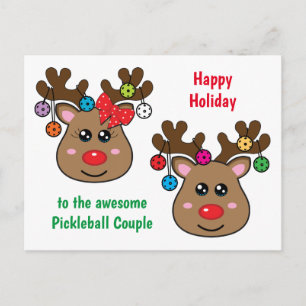 Postal Navidades de pickleball con renos, texto personali