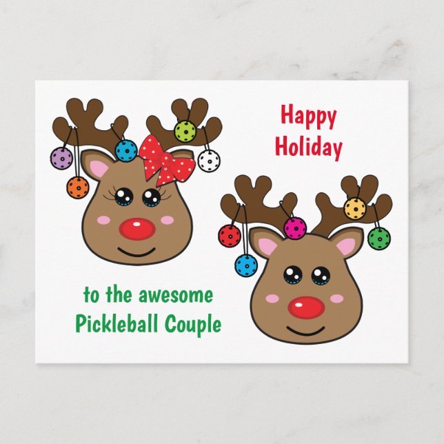 Postal Navidades de pickleball con renos, texto personali (Anverso)