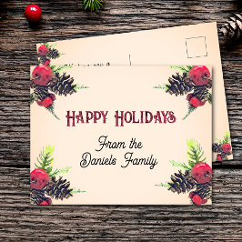 Postal Navidades de Pine Cone & Berries de estilo vintage