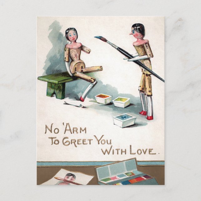 Postal Navidades de pintura de muñecas de madera de estil (Anverso)