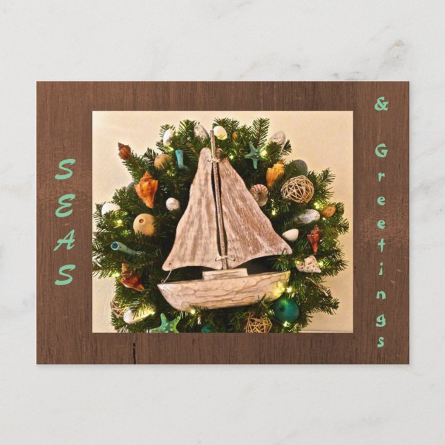 Postal Navidades de playa de la costa tropical y saludos (Anverso)