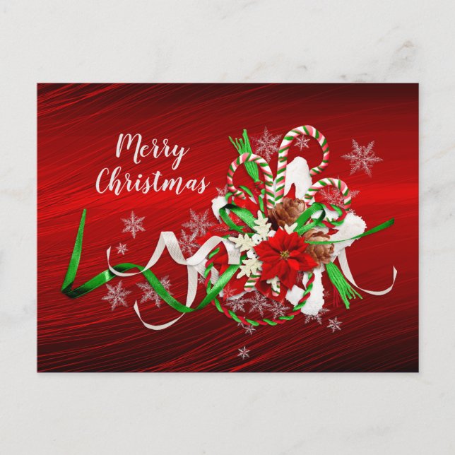 Postal Navidades de Poinsettia Candy Cane Bouquet (Anverso)