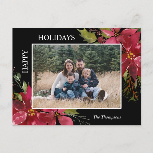 Postal Navidades de Poinsettia feliz foto de las vacacion (Anverso)