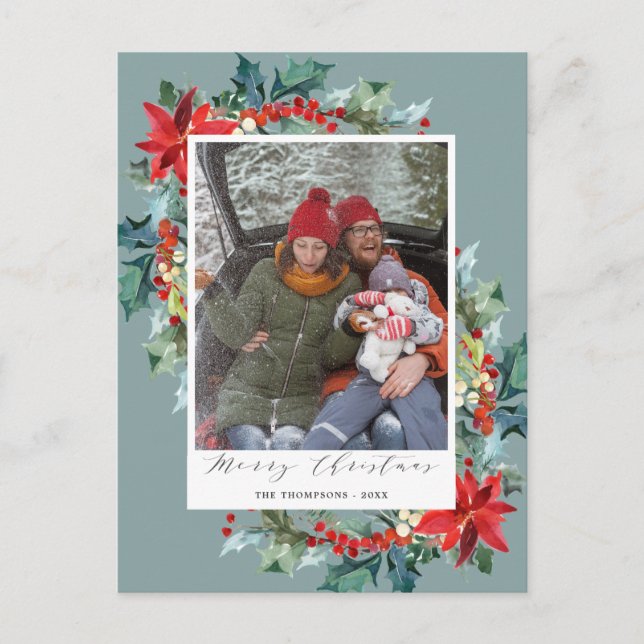 Postal Navidades de Poinsettia Pine Needle Divertido mens (Anverso)