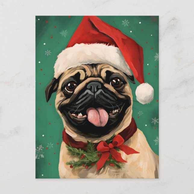 Postal Navidades de pug pinchan arte (Anverso)