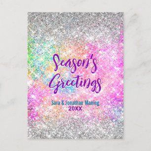 Postal Navidades de purpurinas de plata rosada irlandeses