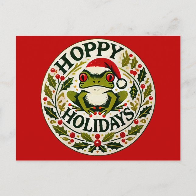 Postal Navidades de rana de Hoppy Holidays (Anverso)